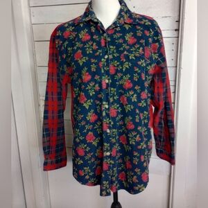 Vintage Andrew’s Blues Women's Medium Corduroy Floral Colorblock Button Shirt